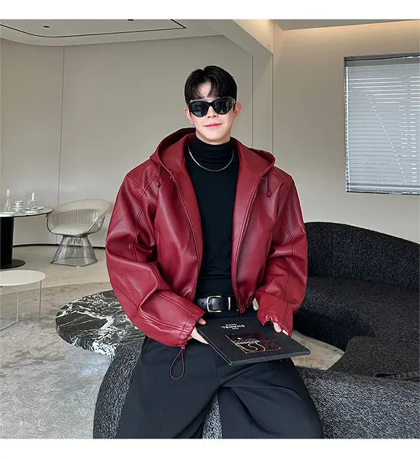 Hooded PU Leather Jacket