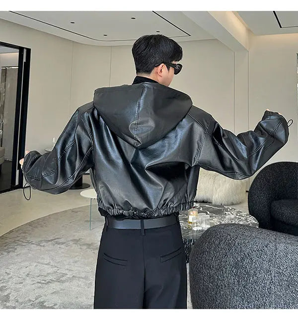 Hooded PU Leather Jacket