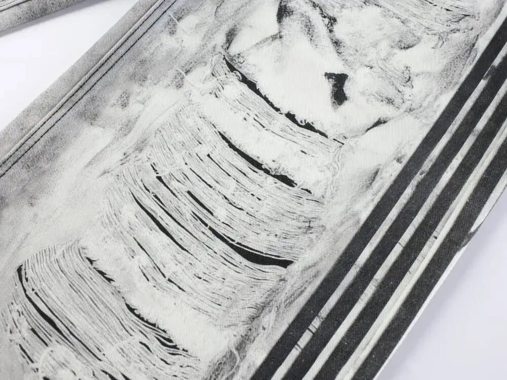 Ripped Marble Print Wide Jeans