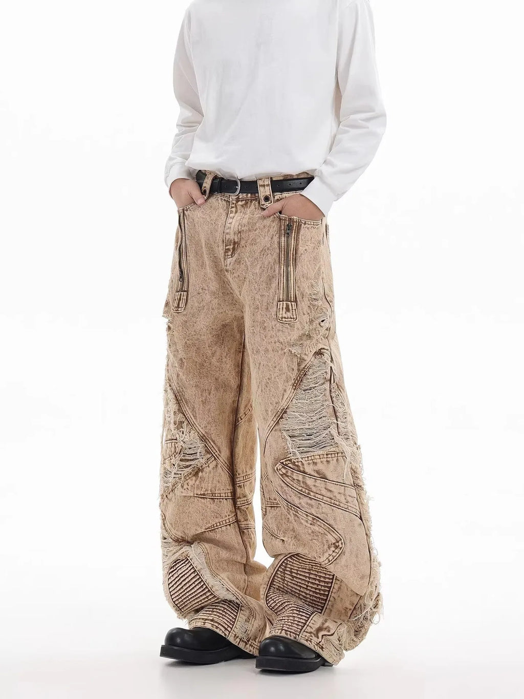 Retro Broken Hole Baggy Wide Jeans