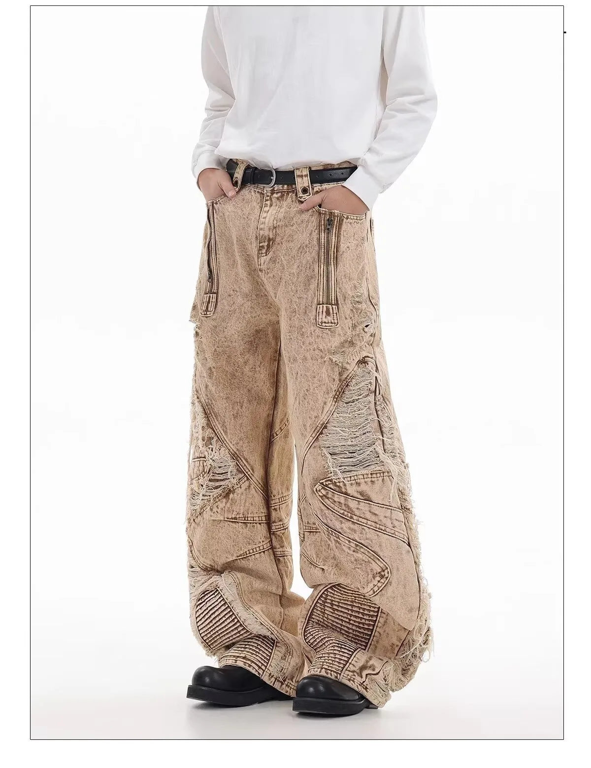 Retro Broken Hole Baggy Wide Jeans