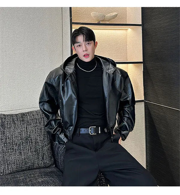 Hooded PU Leather Jacket