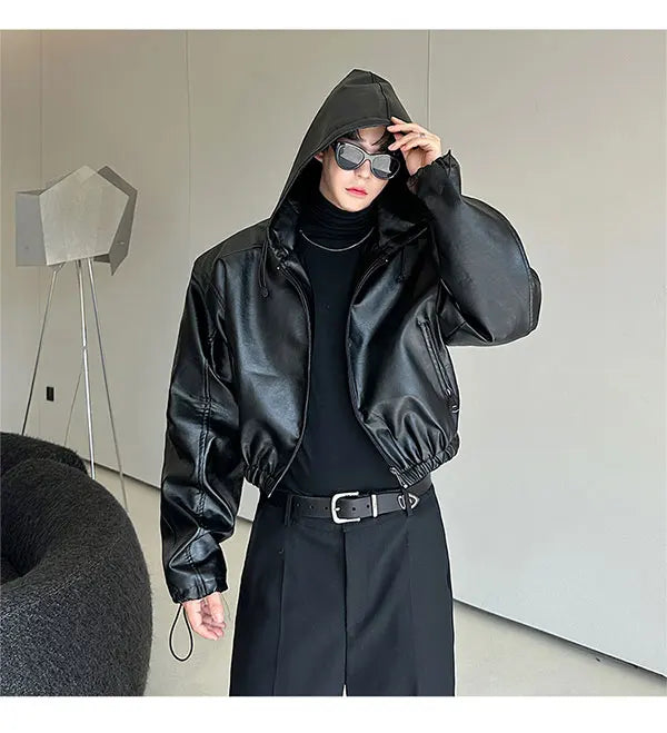Hooded PU Leather Jacket