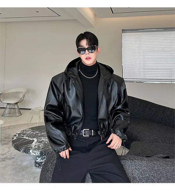 Hooded PU Leather Jacket