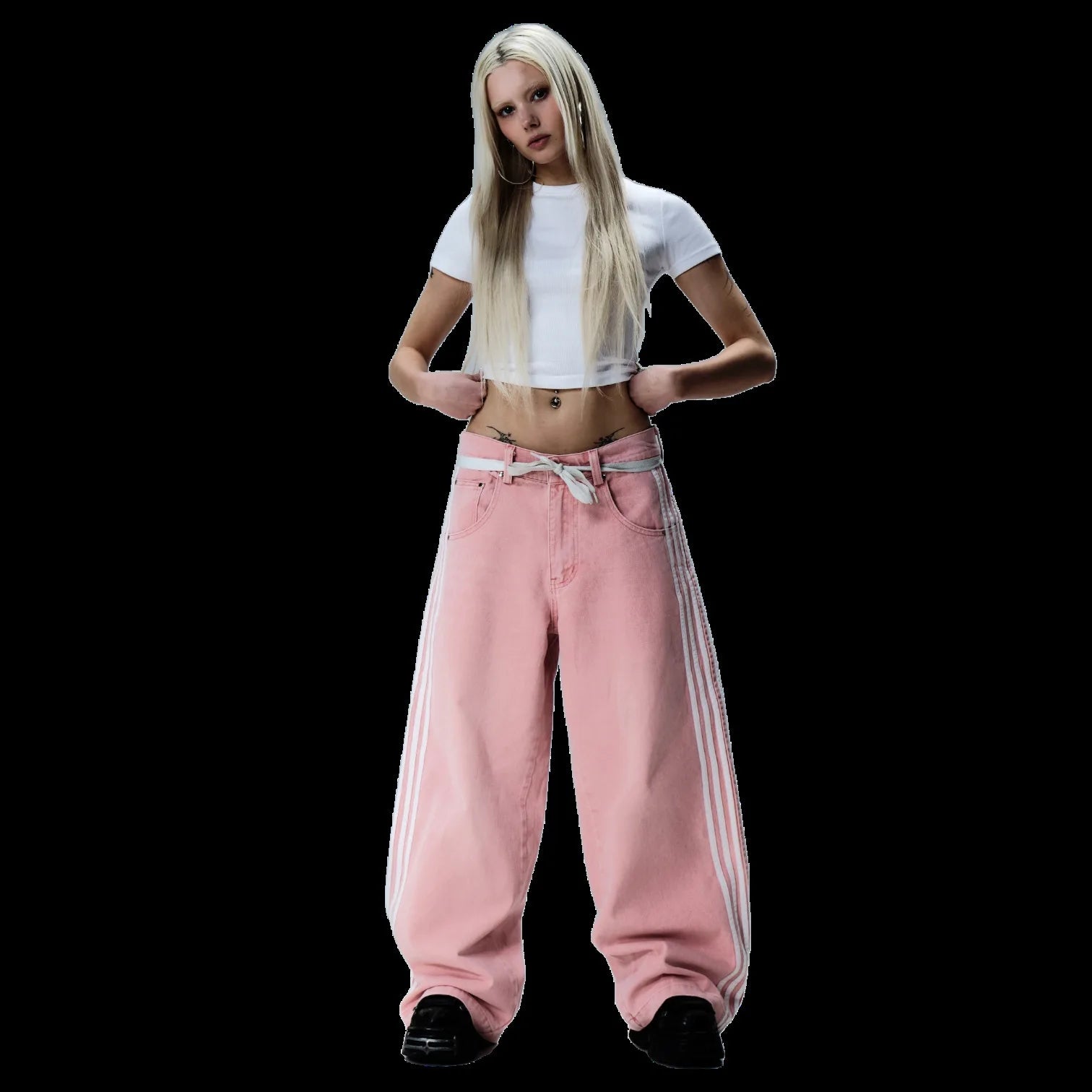Y2K Striped Wide Leg Jeans