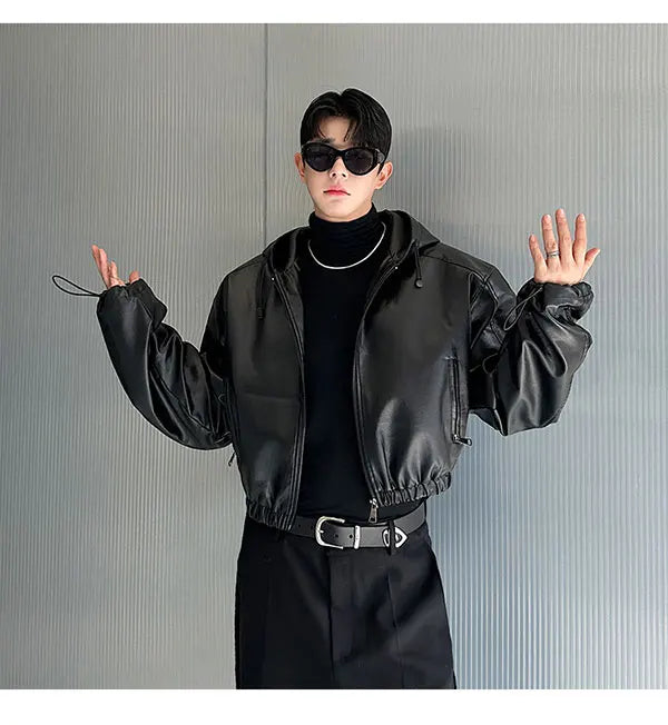 Hooded PU Leather Jacket