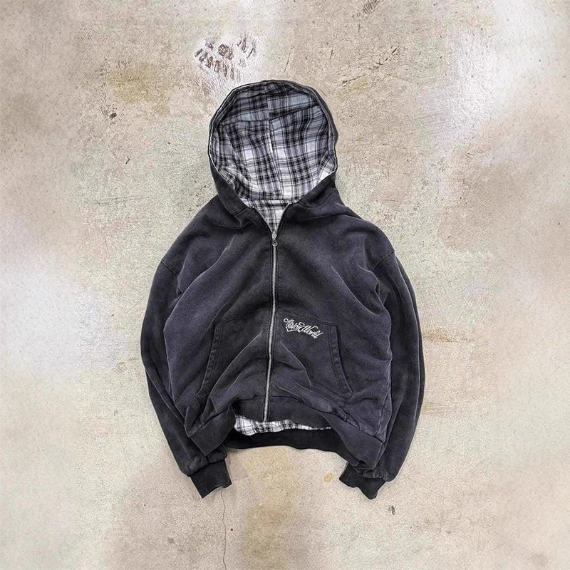 Reversible Plaid Zip Hoodie