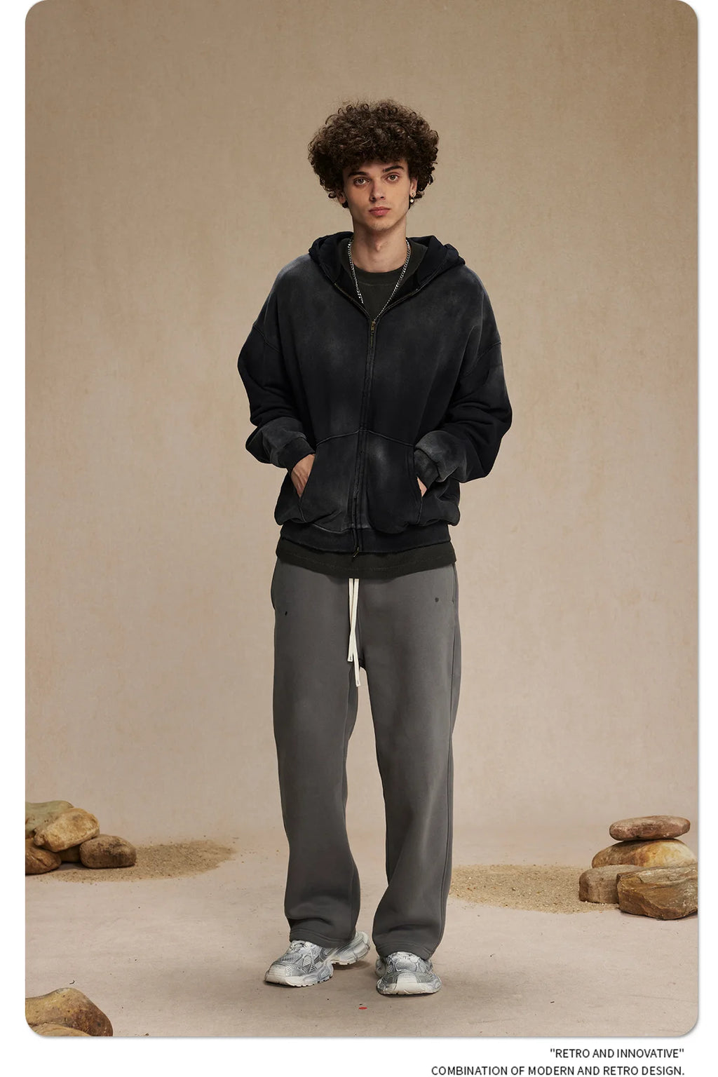 Oversized washed contrast hoodie