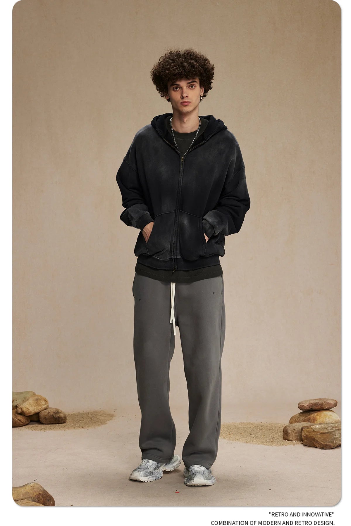 Oversized washed contrast hoodie