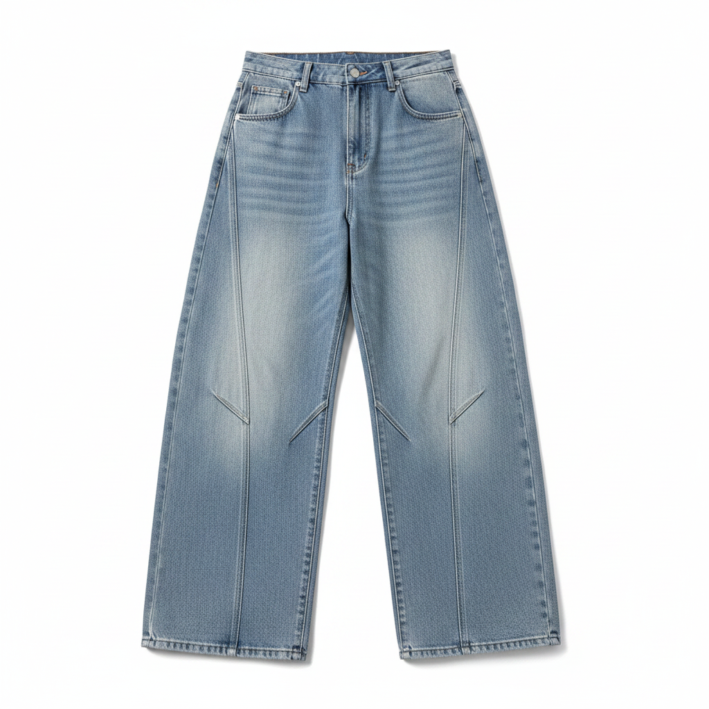 Distressed Curved Straight Jeans