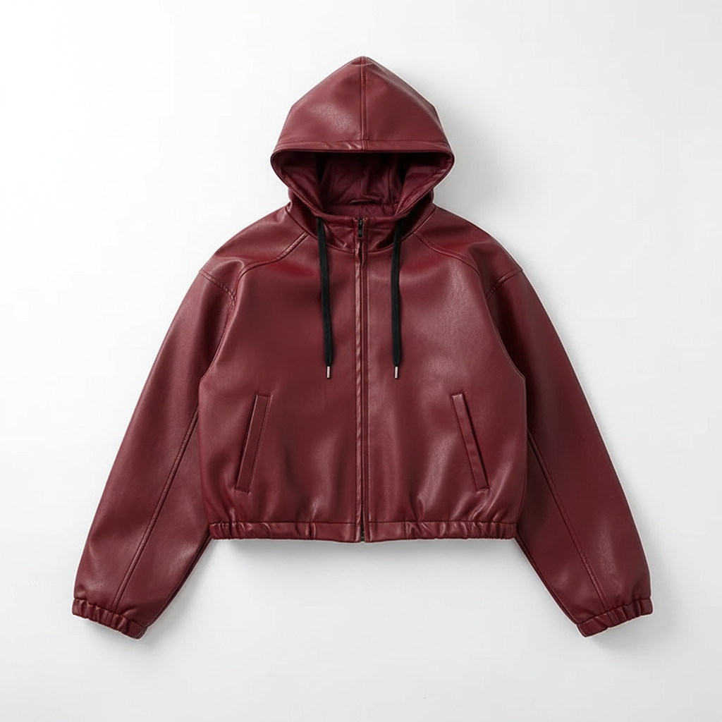 Hooded PU Leather Jacket