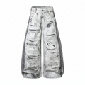 Ripped Marble Print Wide Jeans