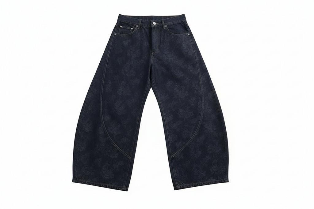 Wide Leg Curved Denim Trousers